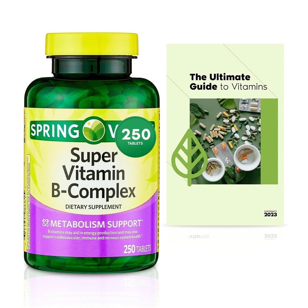 Sprin Val- Ley Super Vitamin B- Complex tabletter Kosttilskud Kosttilskud Størrelse, 250 Tæl (Over 8 Måneder Tilgang) + Eksklusiv Vtmx Vitamin Guide (2 Genstande)