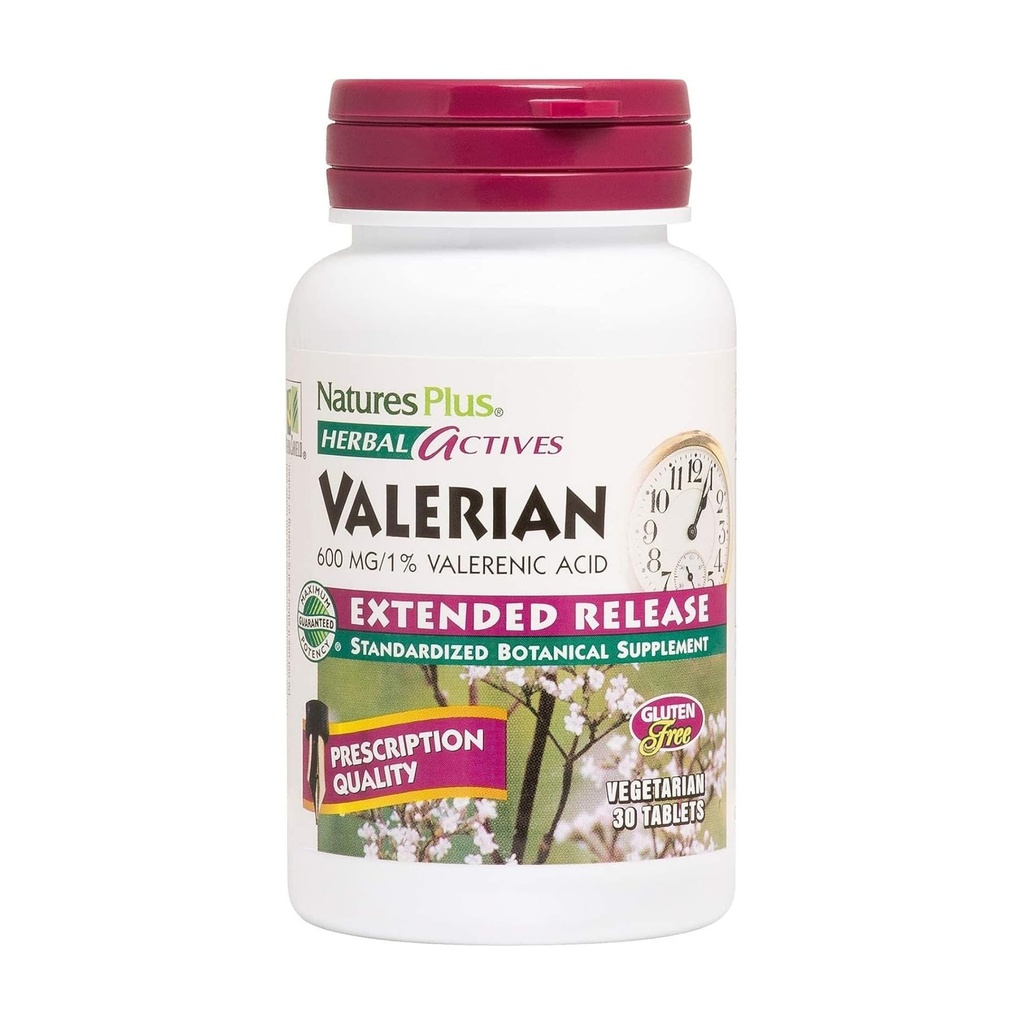 Natures Plus Herbal Actives Valerian Extended Release Tablets - 600 mg, 30 Vegan Tablets - Vegetarisk, Gluten- Free - 30 Servere