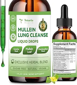 Mullein Drops til lunger med lakrids, Marshmallow Root, Chlorophyll, 4 FLLOZ Sukker Free Mullein Drops til Lung Detox, Luftveje & Immunweellness, Lung & Bronchial Rengøring til rygere, Ingen Alkohol