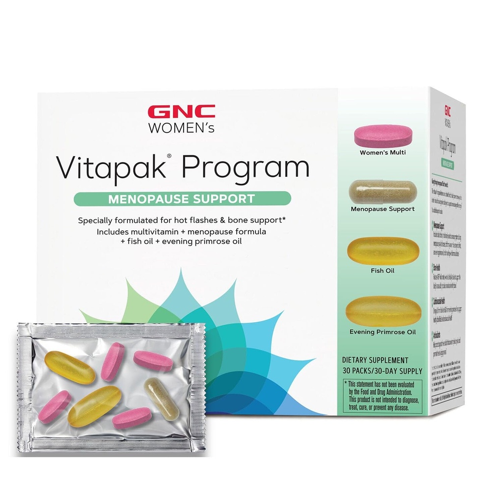 GNC Kvinder Menopause Support Vitapak Program, Komplet Nutrition 4 Produkter i 1, Hot Flash Support, Hormonal Balance, Black Cohosh, Aften Primrose Oil, 30 Daily Packs