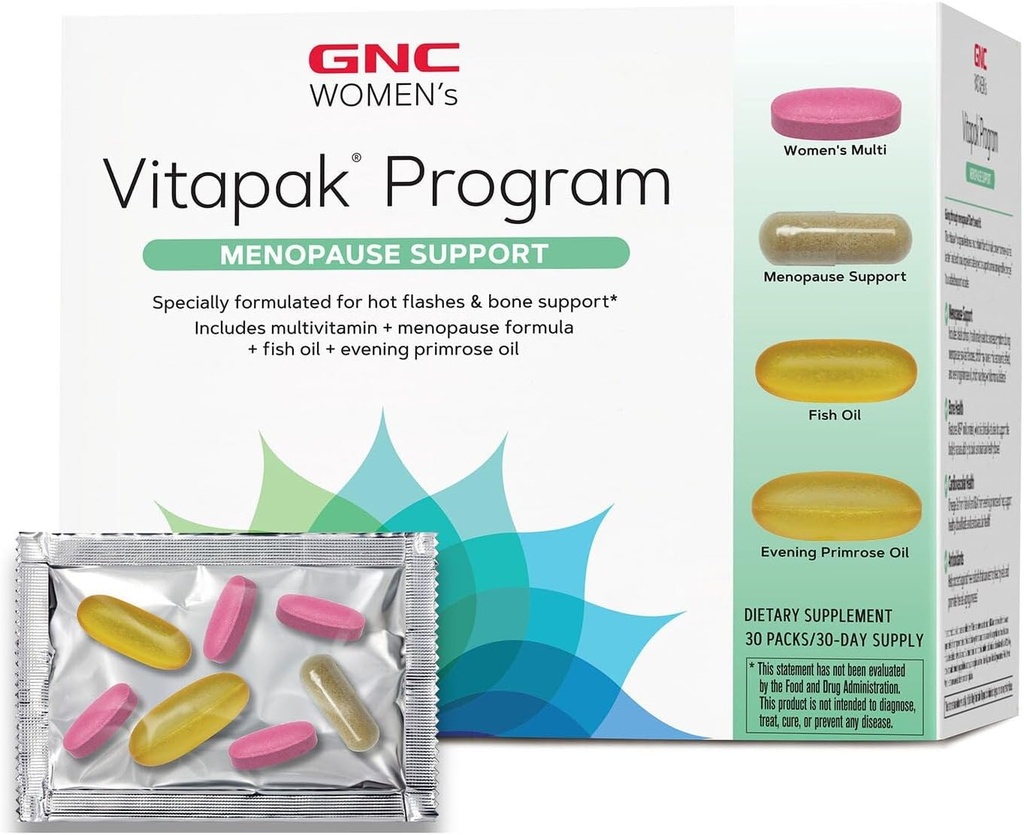 GNC Kvinder Menopause Support Vitapak Program, Komplet Nutrition 4 Produkter i 1, Hot Flash Support, Hormonal Balance, Black Cohosh, Aften Primrose Oil, 30 Daily Packs