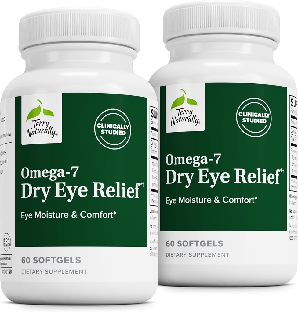Terry naturligt Omega- 7 Tør Øje Relief - Eye Health supplement med Buckthorn Seed Oil - Kosttilskud til Aid Tør Øje Relief - 60 Softgels, 2 Pack