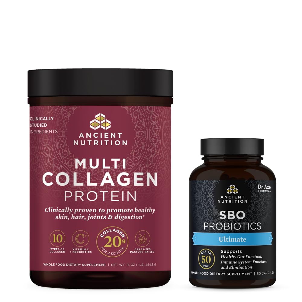 Ancient Nutrition SBO Ultimate Probiotika Kapsler, 60 Count + Multi Collagen Protein Powder, Unflavored, 45 Servere