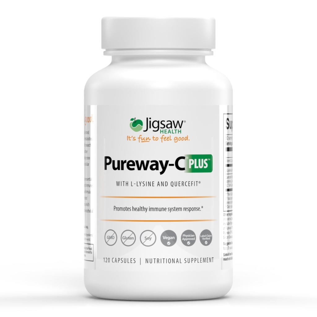Jigsaw Health Pureway- C Plus Mex124; C-vitamin med L- Lysin og Quercetin Mex124; fremmer sund immunsystem Response Mex124; 120 kapsler Mex124; 60 Serveringer