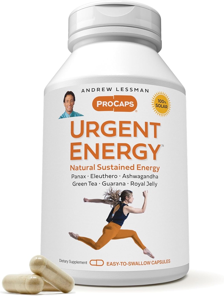 ANDREW LSSMAN Urgent Energy 180 Capsules - Giver en sikker, sund måde at forbedre energi niveauer og følelser af Well- Being, Green Tea, Guarana, Ginseng, Royal Jelly, Ashwagandha, B- Complex