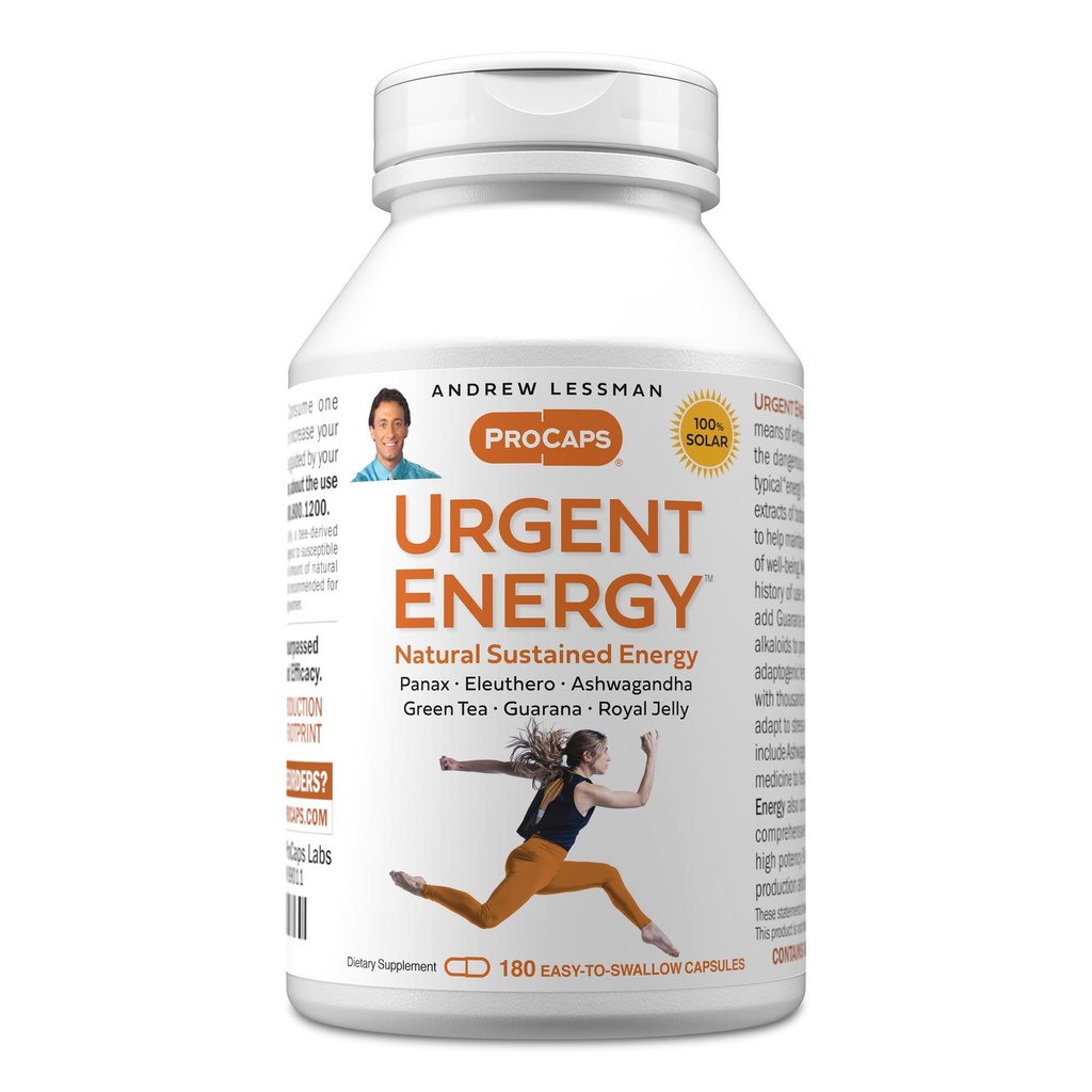 ANDREW LSSMAN Urgent Energy 180 Capsules - Giver en sikker, sund måde at forbedre energi niveauer og følelser af Well- Being, Green Tea, Guarana, Ginseng, Royal Jelly, Ashwagandha, B- Complex