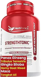 Herbtonics Testosteron Support for Mænd - Koreansk Panax Ginseng & Tribulus Terrestris - Understøtter sund energi, Styrke & Stamina - 60 Veganske kapsler