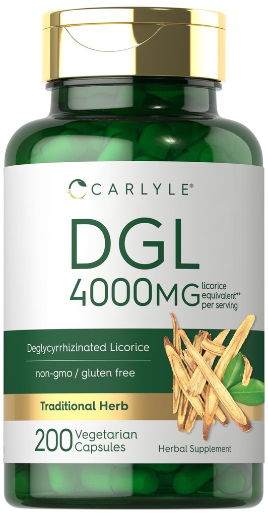 Carlyle DGL Deglycyrrhizinated lakrids Kapsler: 124; 200 Greve: 124; Memory mg: 124; Vegetar, Non- GMO & Gluten Free Supplement