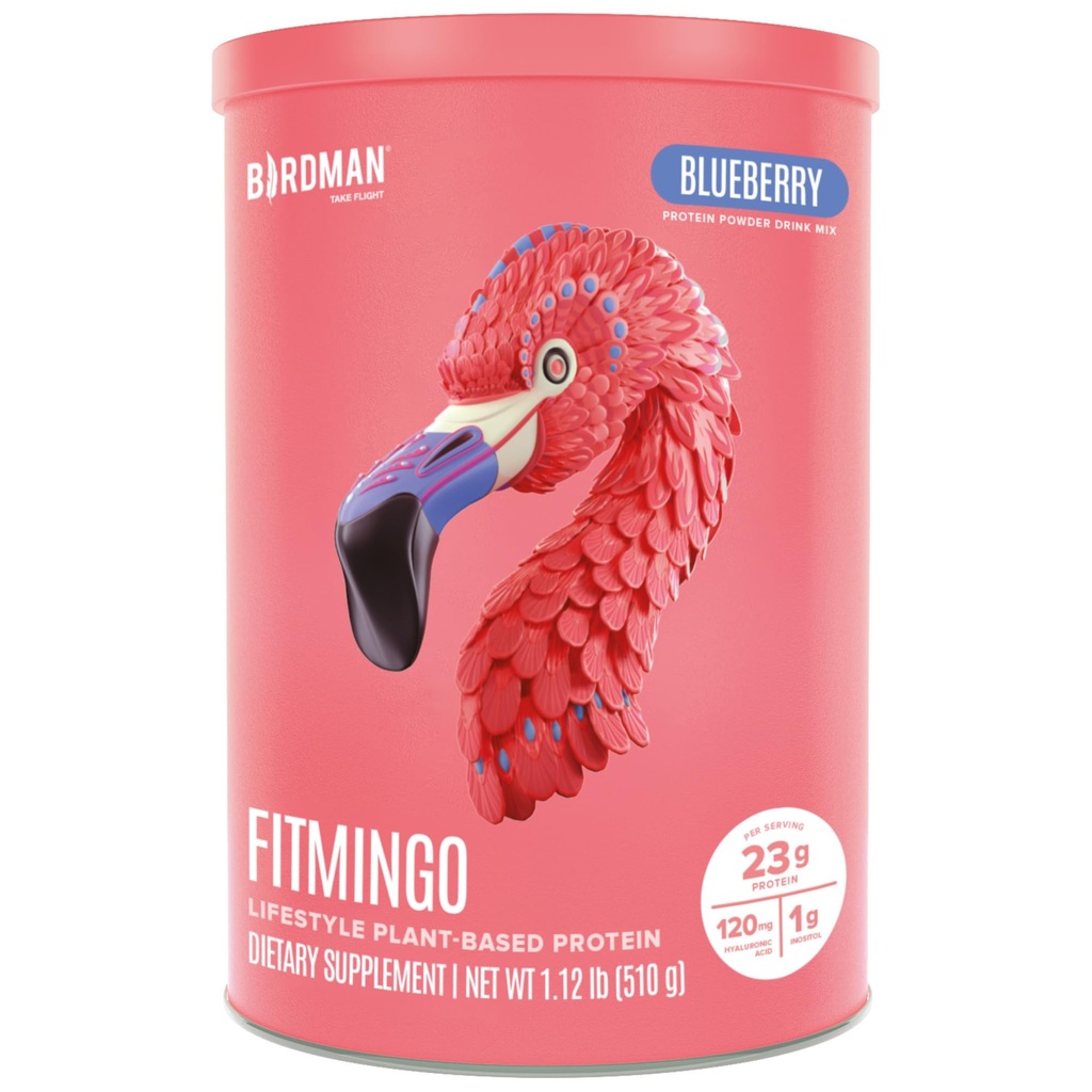 BIRDMAN Fitmingo Vegan Protein Powder med Inositol, Collagen Boostere, Hyaluronsyre og Vitaminer Medicine 124; Lavcarb, Dairy Free, Lavkalorie Medical 124; 23g Plant Based Blueberry Protein Powder med Myo- Inositol
