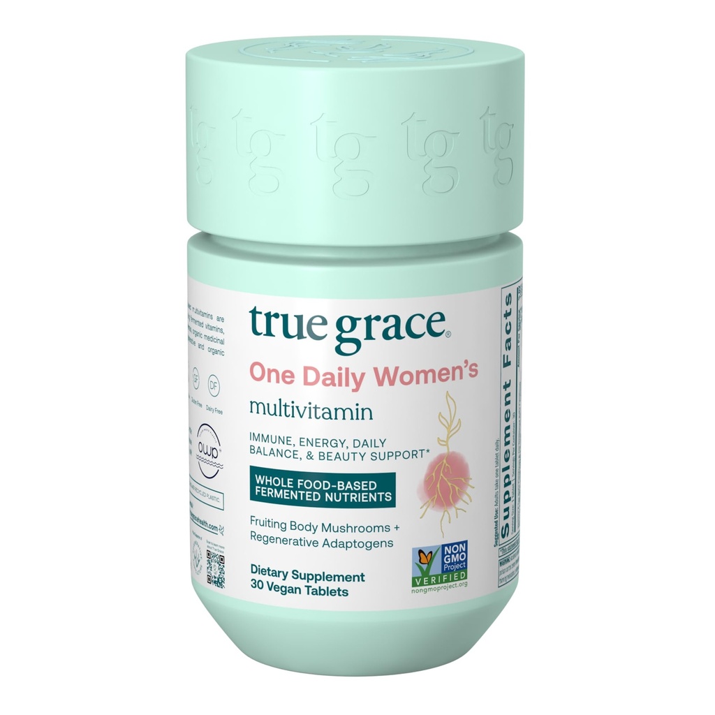 Ægte Grace En Daglig Kvindes Multivitamin Gærede Mineraler, Organiske Adaptogener & Svampe Hele Kropsbalance, Immun, Energi, Skønhed Support - Non-GMO, Gluten Free, Soy Free - 30 Veganske tabletter