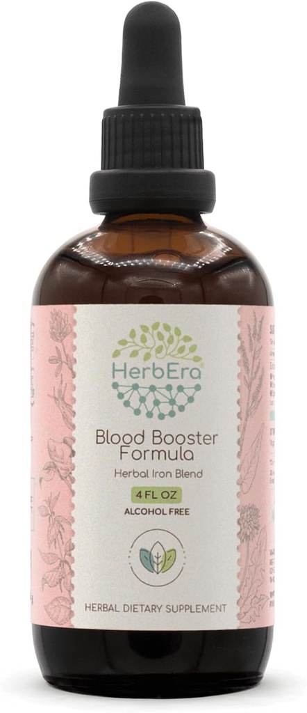 HerbEra Blood Booster Formel B120 Alkohol- Free Extract Tinktur: Stikkende Nettle Leaf, Mælkebøtte Leaf, Spinat, Spirulina, Alfalfa, Gul Dock Root, Urte Iron Blend 4 Fl Oz