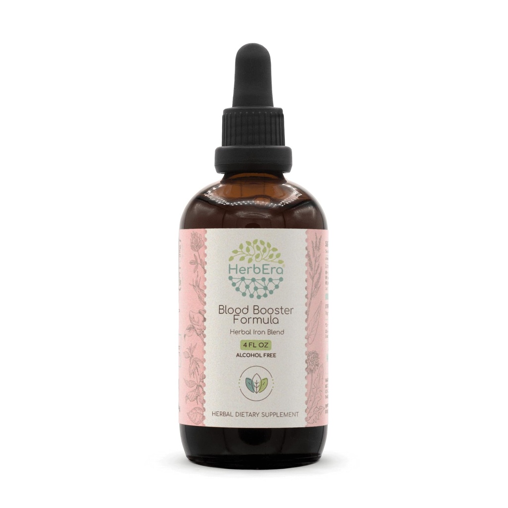 HerbEra Blood Booster Formel B120 Alkohol- Free Extract Tinktur: Stikkende Nettle Leaf, Mælkebøtte Leaf, Spinat, Spirulina, Alfalfa, Gul Dock Root, Urte Iron Blend 4 Fl Oz