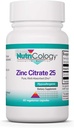 Nutricology Zink Citrate Supplement - 25mg Zink til mænd og kvinder, immunforsvar, Pure, Well- Absorberet, Well- Tolereret, Trace Mineral, Vegetariske kapsler - 60 Greve