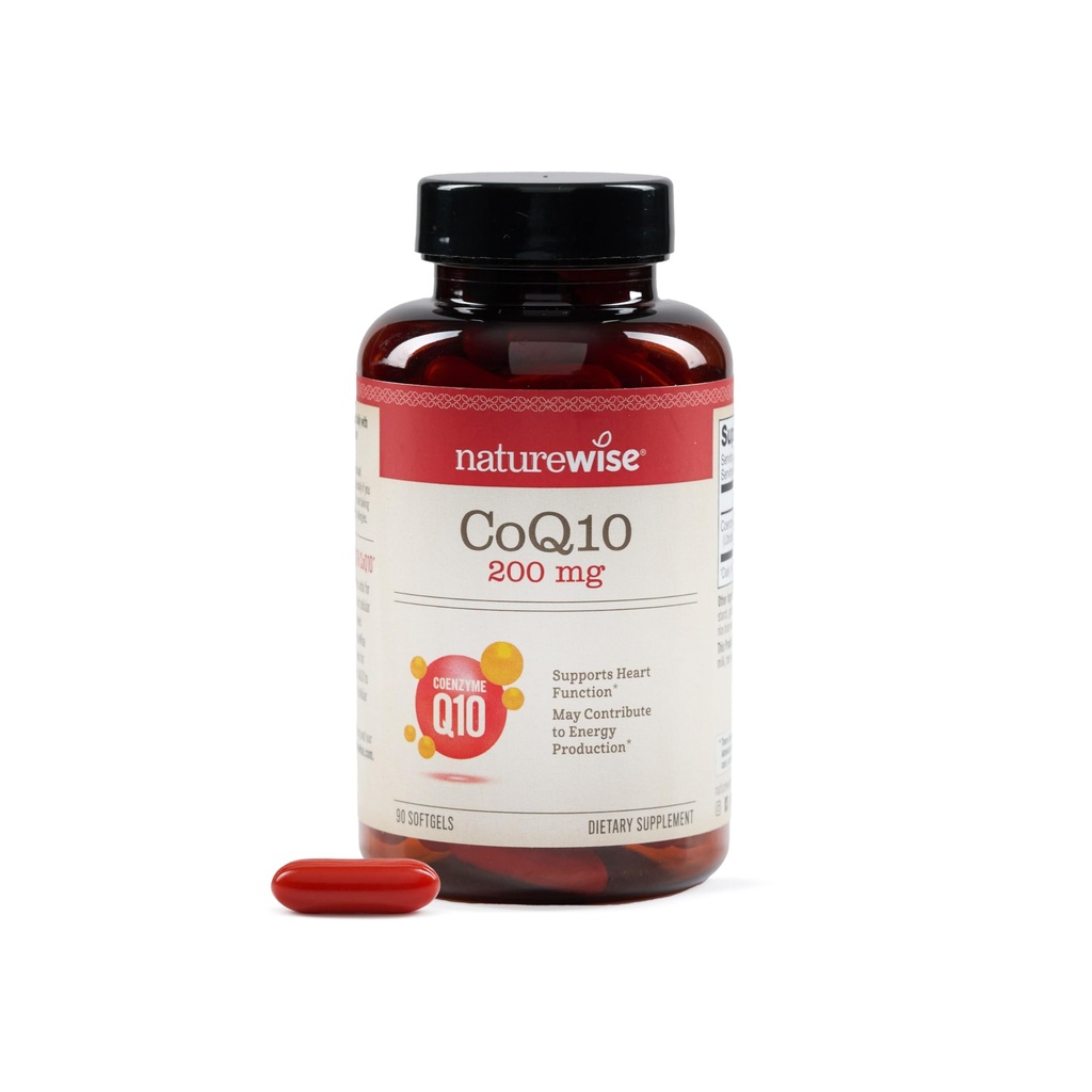 NatureWise CoQ10 200mg Softgels, High Potency Ubiquinone - Coenzym Q10 Supplement - Antioxidant for Heart Health + Energy - Vegan, Non- GMO, Gluten- Free - 90 Greve [3- Måned Supply]