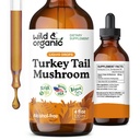 Wild & Organic Turkey Tail Mushroom Tinktur - Immunsupport Drops med Tyrkiet Tail Extract - Flydende Mushroom supplement til Gut Support - Vegan, Sukker & Alkohol- Free - 4 fl oz