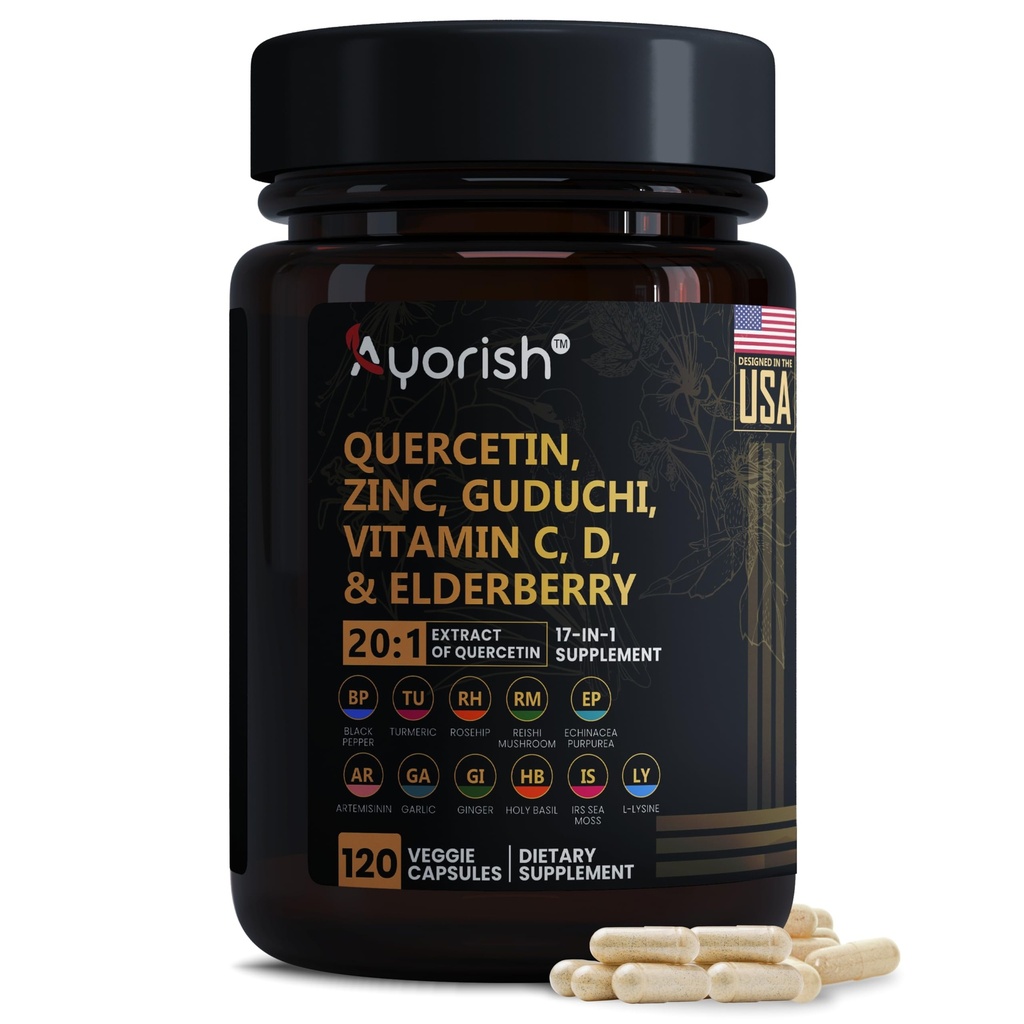 Quercetin Zinkvitamin C vitamin D bromelain Elderberry - Lung immunforsvar supplement voksne med artemisinin, Sea Moss, Echinacea, Allergy Relief 120 Tæl