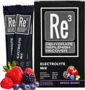 Re3 - Rehydrat - Replenish - Recover Electrolyte Powder Packets. Ingen sukker, 7 Cal, 1,4 Carbs. Den bedste blanding af vitaminer og mineraler (blandet berry)
