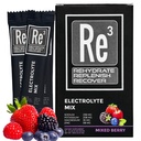 Re3 - Rehydrat - Replenish - Recover Electrolyte Powder Packets. Ingen sukker, 7 Cal, 1,4 Carbs. Den bedste blanding af vitaminer og mineraler (blandet berry)