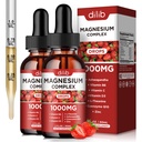 Triple Magnesium Complex Supplement, Magnesium Glycinate, Blend, Citrate Liquid Drops 1000mg med Ashwagandha, CoQ10, Vitamin B6, C, D, Zink -Support Calm Stress Relief, Ben, Muscle, Mood 2 Pack