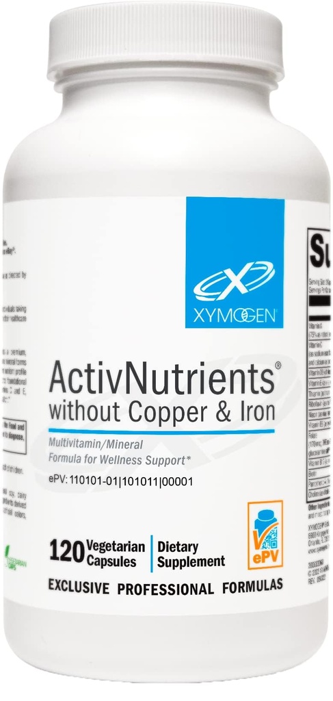 XYMOGEN ActivNutrients without Copper & Iron - Multimineral Multivitamin for mænd + Kvinder med Folate, B12, Zink og C-vitamin, Beta Caroten, Selenium Supplement - Daily Multivitamin (120 kapsler)