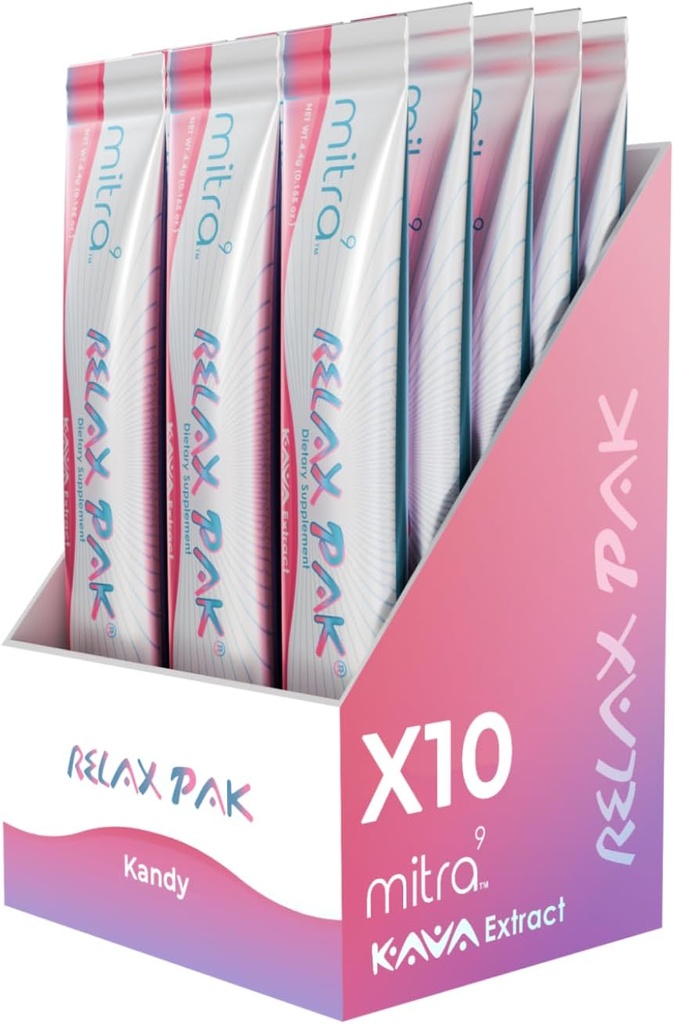 Mitra9 Kava Powder RelaxPak - Kandy Kava Extract Powder Packets - 124; Mood Enhancer - 124; Plante baseret på 124; fremmer naturlig ro & Clarity - 124; Easy Open Single- Serving Stick (10)
