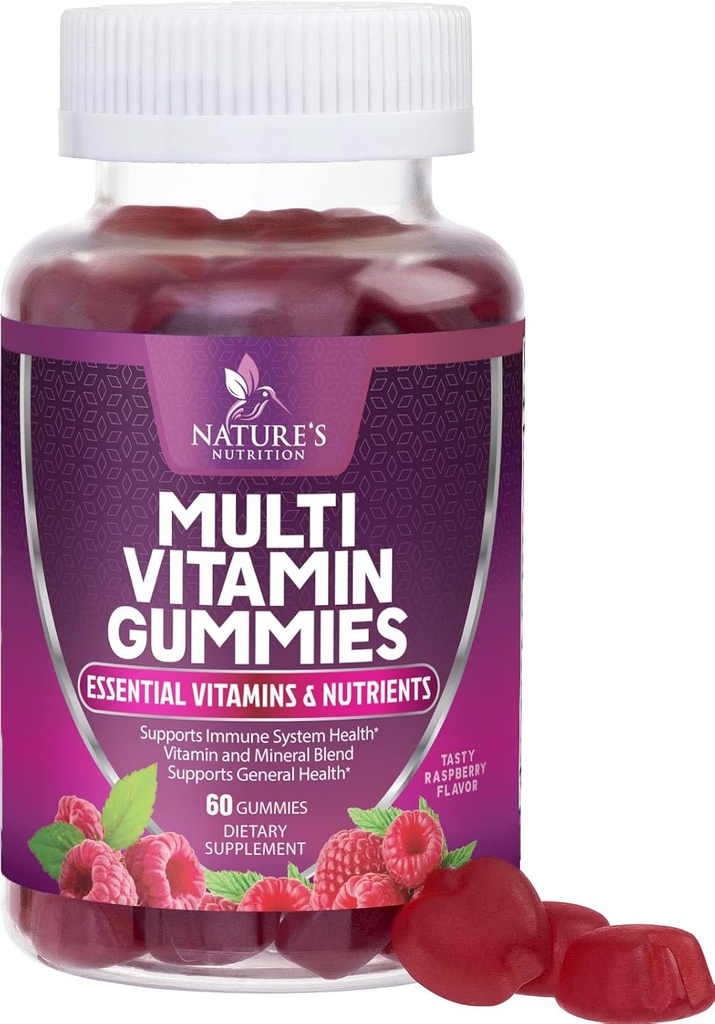 Multivitamin Gummies for Voksen med Vitaminer A, C, D, B12 - Gummy Multivitaminer til Daglig Nutritional Support med Vitaminer & Min for Kvinder & Mænd, Naturens Multi VIT Vitamin - 60 Gummies