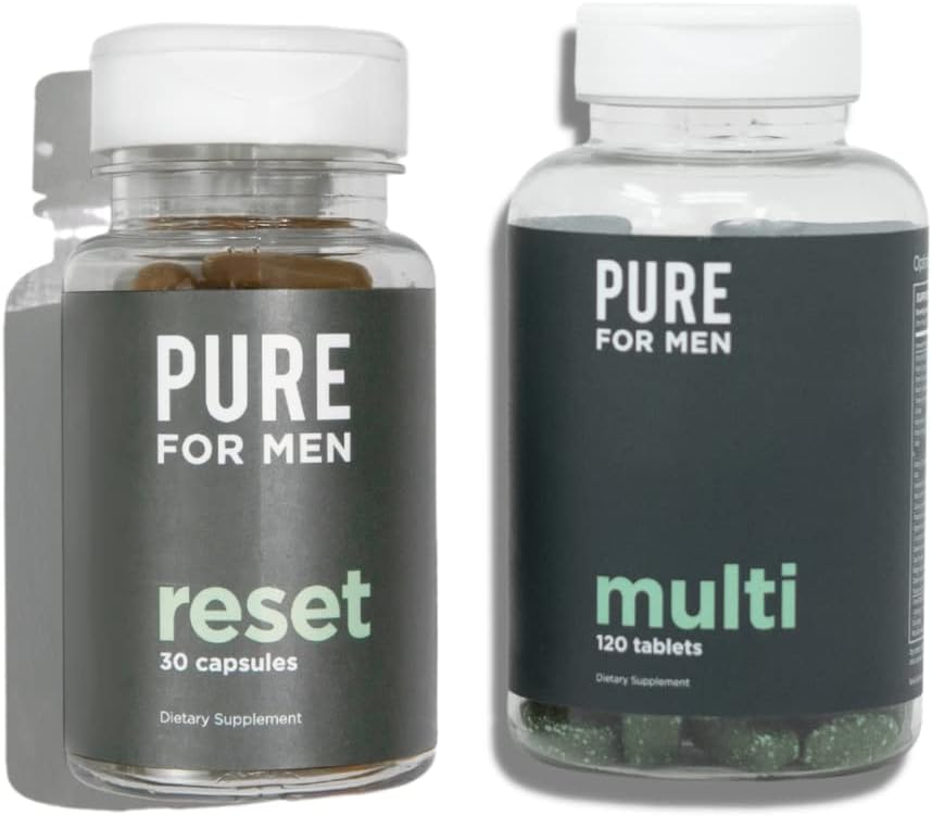Rene for mænd Multivitamin, 120 kapsler & Nulstil Detox supplement, 30 kapsler