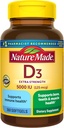 Nature Made Vitamin D3 5000 IE (125 mcg) Softgels, Extra Strength Vitamin D supplement til ben og immunforsvar, 360 greve, 360 dages forsyning