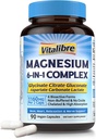 Magnesiumkompleks Supplement 6 i 1, 1160mg Chelated Magnesium for Max Absorption, Hjælp med bedre søvn, Afslapning & Nerve Calm, 90 Vegankapsler, Non GMO & Gluten Free