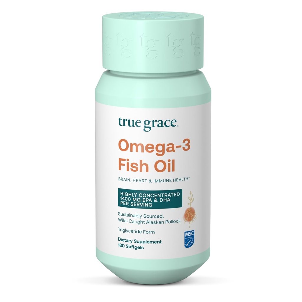 Sand Grace Omega-3 Fish Oil - 180 Softgels - 1400 mg EPA + DHA - Brain, Heart, Joint & Immune Health - Organic, Gluten Free, Soy Free