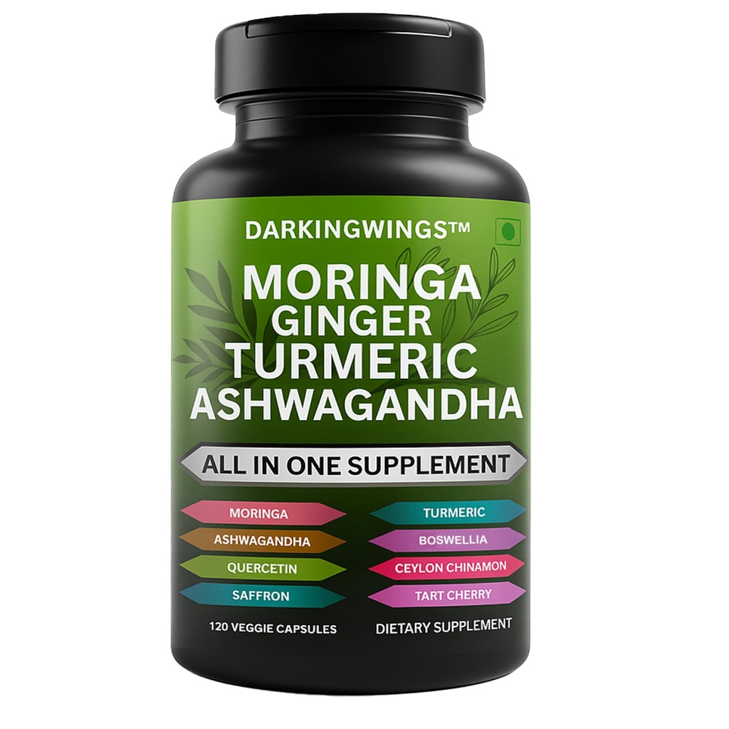 Gurkemeje Moringa Supplement Ginger Boswellia Saffron - Fælles Support Kosttilskud til kvinder og mænd med Ceylon Cinnamon, Tart Cherry, Quercetin Hvidløg Nettle Holy Basil - 120 Greve