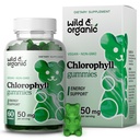 Wild & Organic Chlorophyll Gummies 50mg - Detox Cleanse Supplements w / Natrium Copper Chlorophyllin - Intern Deodorant w / Chlorophyll Powder - Vegan, Non- GMO - 60 Herbal Chews