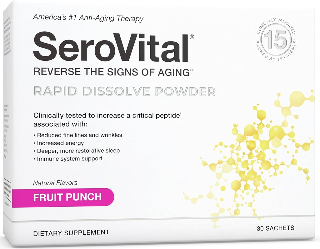 Serovital Rapid Dissoltion Powder - Anti- Aging supplement til kvinder, hudfordele, energi og bedre søvn nogensinde 124; 30 dages forsyning - Frugt Punch