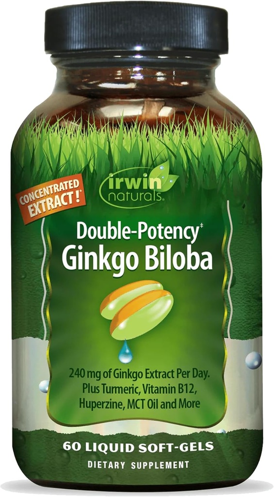 Irwin Naturals Double- Potency Ginkgo Biloba - 60 Softels - Forbedre hukommelse, Mental Focus & Energi