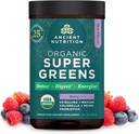 Ancient Nutrition SuperGreens pulver med Probiotika, Økologisk Berry Flavor Grønne, Lavet af ægte frugter, Grøntsager og urter, fordøjelses- og energistøtte, 25 Servere, 6.7oz