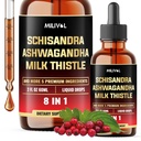 8in1 Schisandra Berry Drops med Milk Thistle, Ashwagandha, Rhodiola Rosea, Holy Basil, Artiskoke, Mælkebøtte Root & Gurkemeje Curcumin - 2 Fl Oz for 2 Måned Supply