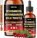 8in1 Schisandra Berry Drops med Milk Thistle, Ashwagandha, Rhodiola Rosea, Holy Basil, Artiskoke, Mælkebøtte Root & Gurkemeje Curcumin - 2 Fl Oz for 2 Måned Supply