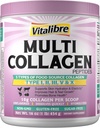 Multi Collagen Peptider Pulver Type I II III V X, Hydrolyzed Collagen Protein for kvinder og mænd, Hud, Hår, Nails, Unflavored, Non- GMO, Keto & GF, Zero Sugar, 45 Servere, 16oz