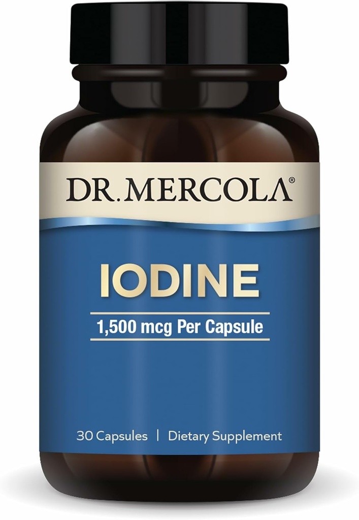 Dr. Mercola Jod - 1.500 mcg Jodide - Understøtter Thyroid & Metabolic Function - Licaps Capsules - Non-GMO, Gluten- Free & Soy- Free - 30 Kapsler (30 Servere)
