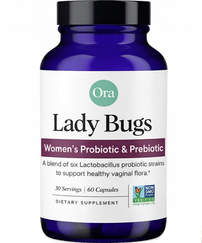 Ora Organic Prebiotics and Probiotics for Women - Lactobacillus for Vaginal and Urinary Tract Health, Indeholder 16 Millioner CFU, 6 Strops - 1 måned Tilgang, 60 Vegansk Probiotiske Kapsler