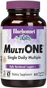 Bluebonnet Nutrition Mult One (med jern), Daglig Nutritional Support *, Vegetarisk Friendly, Kosher Certified, Gluten- Free, Dairy- Free, 60 Vegetabilske kapsler, 60 Tjenester
