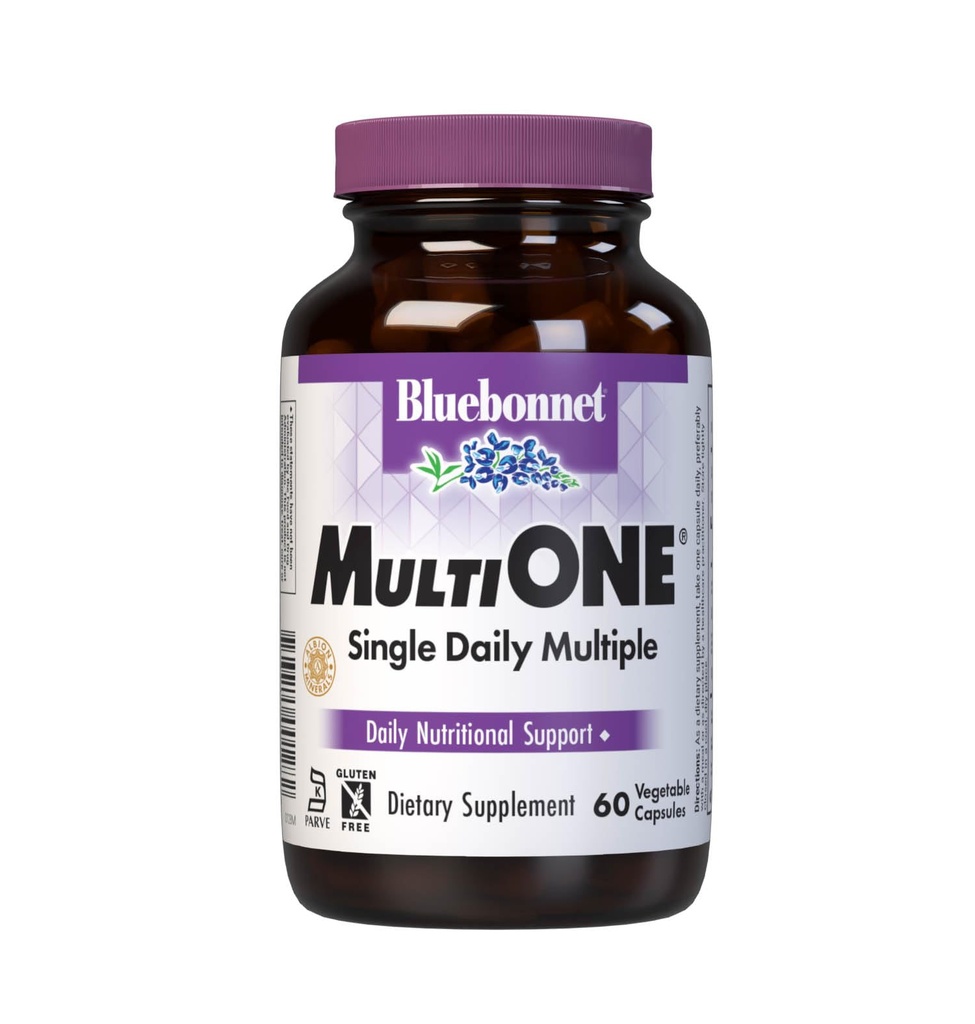 Bluebonnet Nutrition Mult One (med jern), Daglig Nutritional Support *, Vegetarisk Friendly, Kosher Certified, Gluten- Free, Dairy- Free, 60 Vegetabilske kapsler, 60 Tjenester