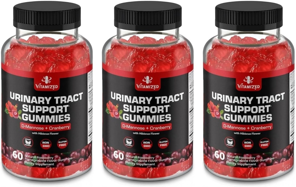 Potent Cranberry Gummies 1500mg med D Mannose - Urinære Tract sundhed for kvinder & mænd, Urinary Flush & Blogen Fast- Fungerende Support Kosttilskud med Hibiscus pulver, 180 Greve