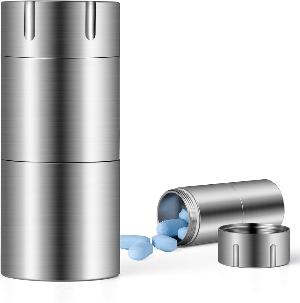 TISUR Pill Case, Titanium Keychain Pill Holder, 2 Compartments Lille Metal Pill Box Tiny Vandtæt Pill Flaske Pocket Portable Pill Organizer Container for Travel Purse Outdoor (udvidet opgradering)