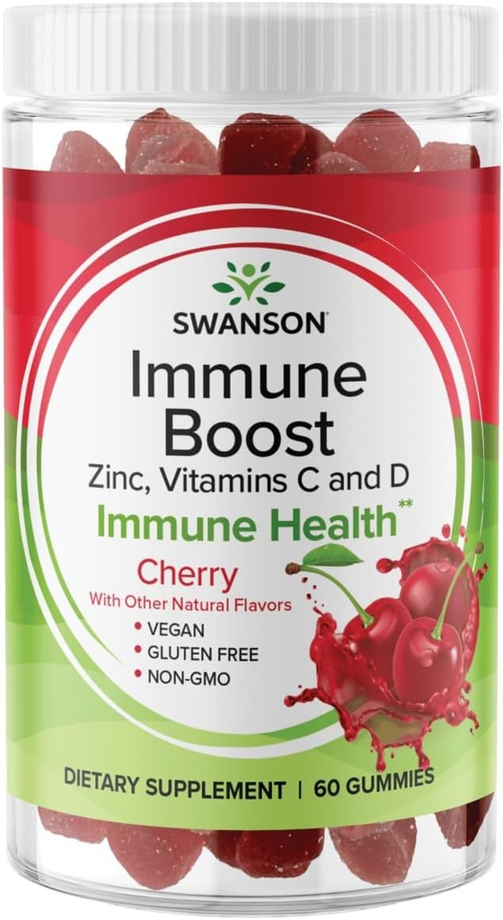 Swanson ImmunoBoost Gummier med Acerola, Zink og C-vitamin & D - Alle naturlige supplement fremme af et sundt immunsystem - Hjælper til at støtte en sund krop - (Cherry, 60 Gummies)