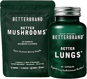Betterbrand Bedre Lungs & Svampe Bundle - Daglig Åndenød supplement & Svampe Gummies til støtte Gut Sundhed Bundle