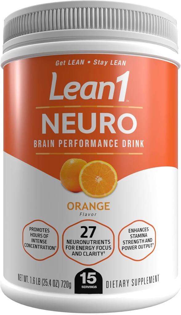Lean1 Neuro, Mental Energy Powder Drink, orange smag, 15 servering badekar af Nutrition53