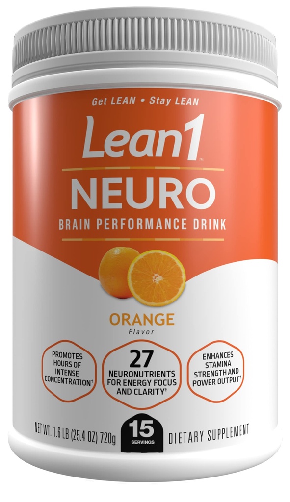 Lean1 Neuro, Mental Energy Powder Drink, orange smag, 15 servering badekar af Nutrition53