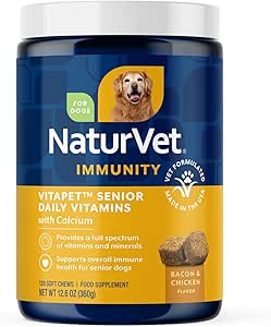 NaturVet VitaPet Senior Daily Vitamin Dog Kosttilskud Plus Glucosamin - Inkluderer Full- Spectrum Vitaminer, Mineraler - Fælles støtte til ældre, Aktive Hunde - 120 Ct. Soft Chews