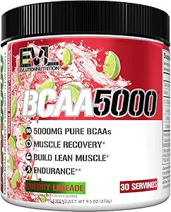 Evolution EVL BCAAs Aminosyrer Pulver - BCAA Powder Post Workout Recovery Drink and Stim Free Pre Workout Energy - 5g forgrenet kæde Aminosyrer supplement til mænd - Cherry Limeade